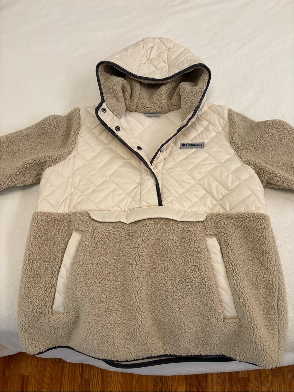 Columbia Cream and Taupe Sherpa Quilted Pullover Hoodie